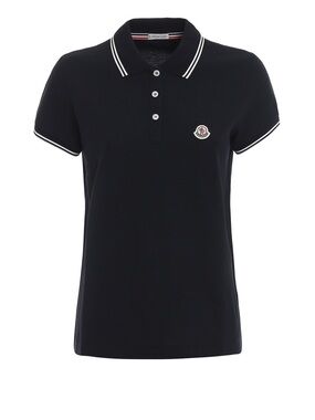 Moncler Maglia Polo Manica Corta Black with White Trim Polo— Women’s Small